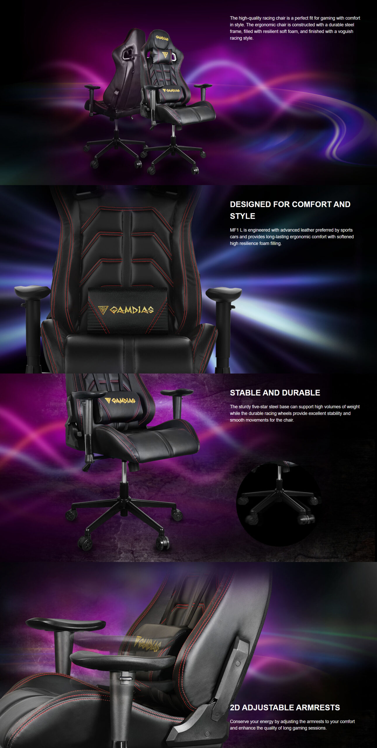 Gamdias Aphrodite MF1 PC Gaming Chair Black Red TEXON WARE