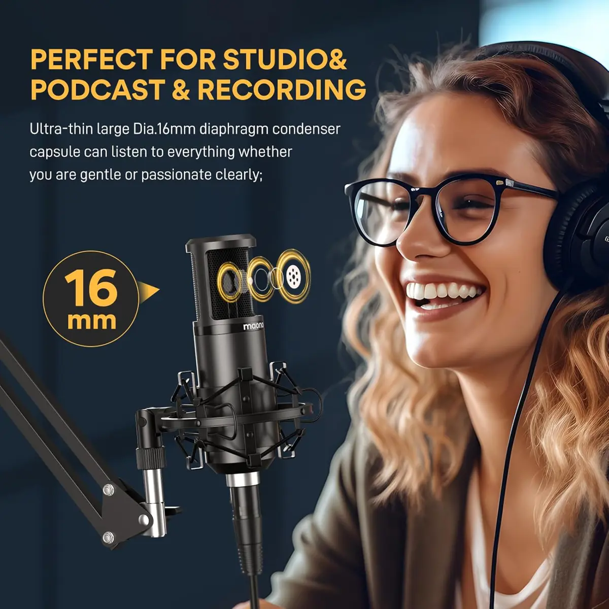 Maono PM320 XLR Condenser Microphone, Professional Cardioid Studio Recording Mic for Streaming - Image 2