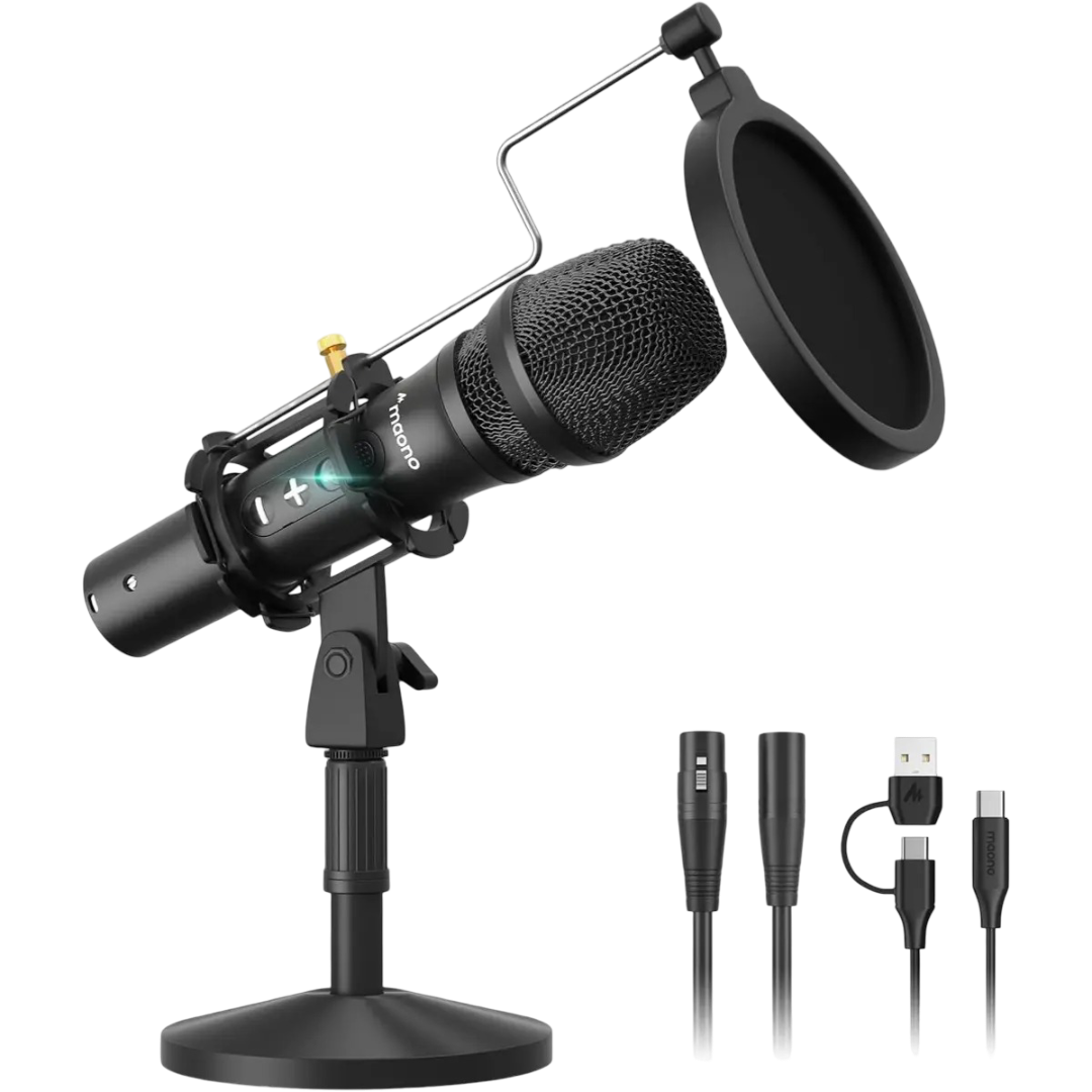 Maono HD300T USB/XLR Podcast Dynamic Microphone, Studio Mic Kit with Volume Control
