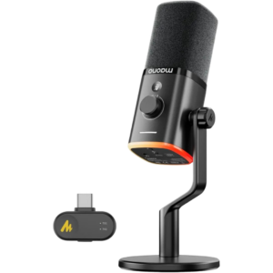Maono PD100W Wireless/USB Microphone, PC Gaming Mic with One-Click Noise Reduction