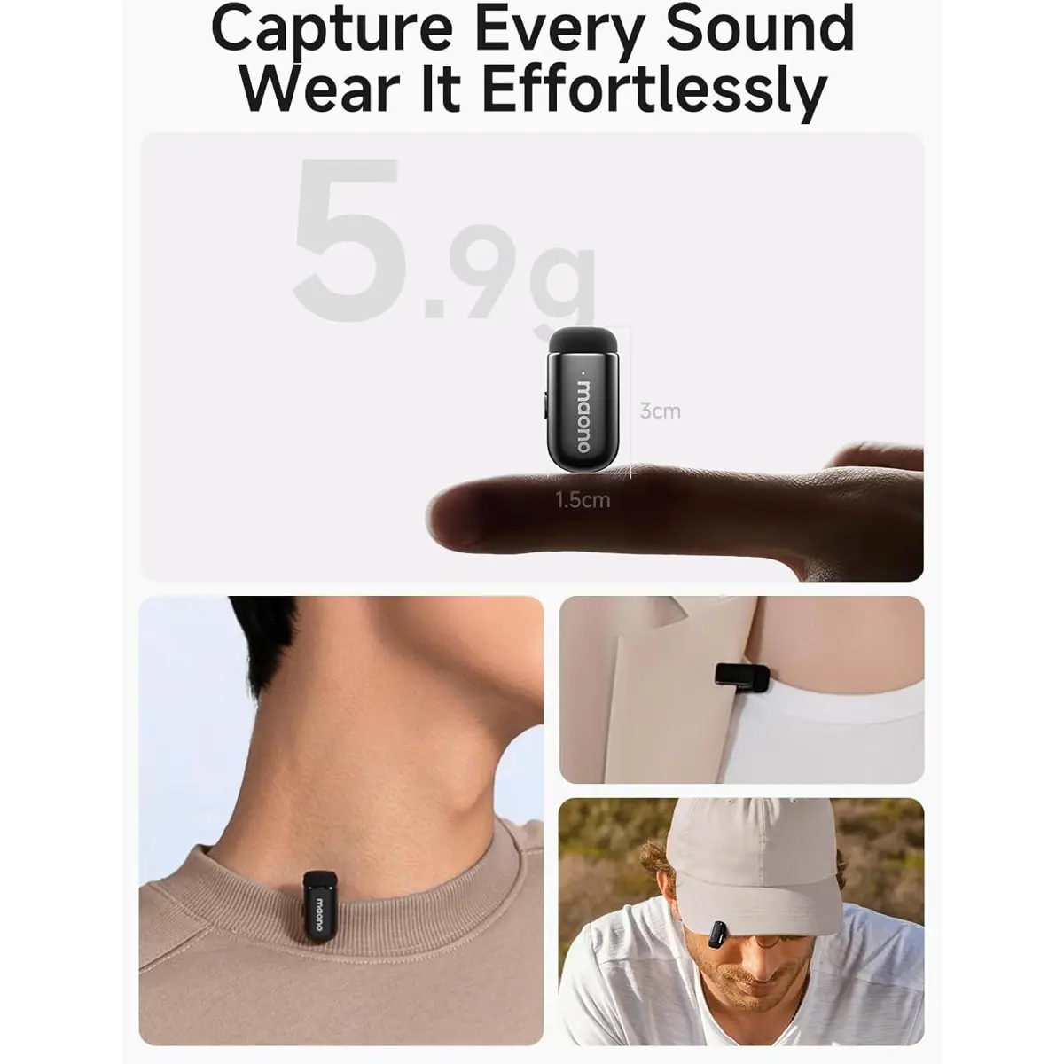 Maono Wave T1 Mini Wireless Lavalier Microphone for iPhone 17 16 15 & Android with USB-C Plug - Image 4