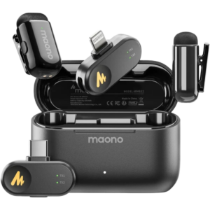 Maono Wave T1 Mini Wireless Lavalier Microphone for iPhone Android Tablet PC with Noise Cancellation