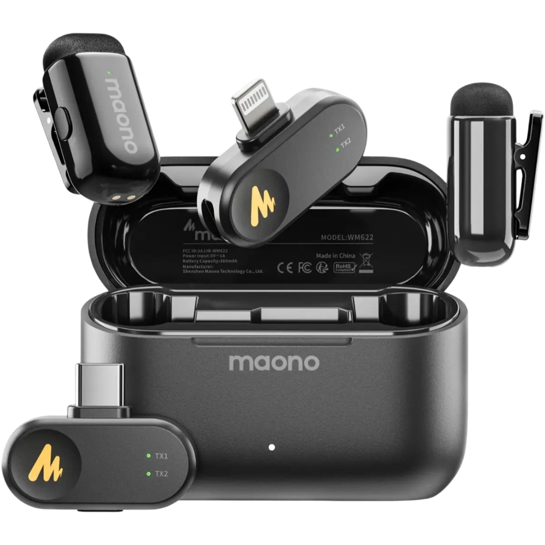 Maono Wave T1 Mini Wireless Lavalier Microphone for iPhone Android Tablet PC with Noise Cancellation