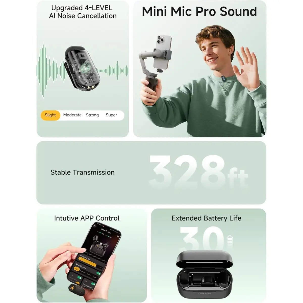 Maono Wave T1 Mini Wireless Lavalier Microphone for iPhone Android Tablet PC with Noise Cancellation - Image 2
