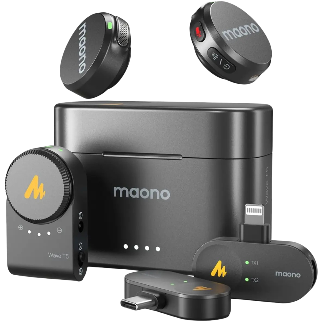 Maono Wave T5 Wireless Lavalier Microphone for iPhone/Android/Camera/PC