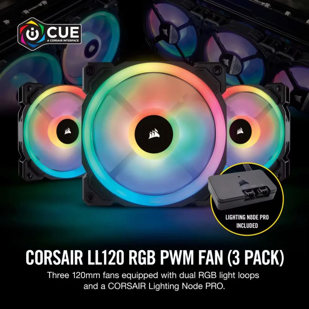 Corsair LL120 RGB 120mm Dual Light Loop LED PWM Fan - 3 Fan Pack with Lighting Node Pro - Image 3