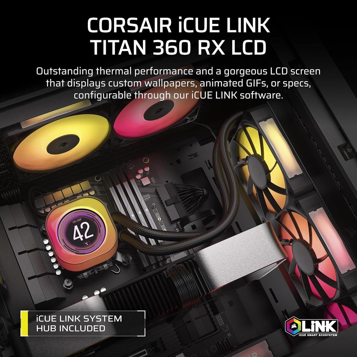 Corsair iCUE Link Titan 360 RX LCD Liquid CPU Cooler, 360mm AIO, Low-Noise, FlowDrive Cooling Engine, Intel LGA 1851/1700, AMD AM5/AM4 - Image 3