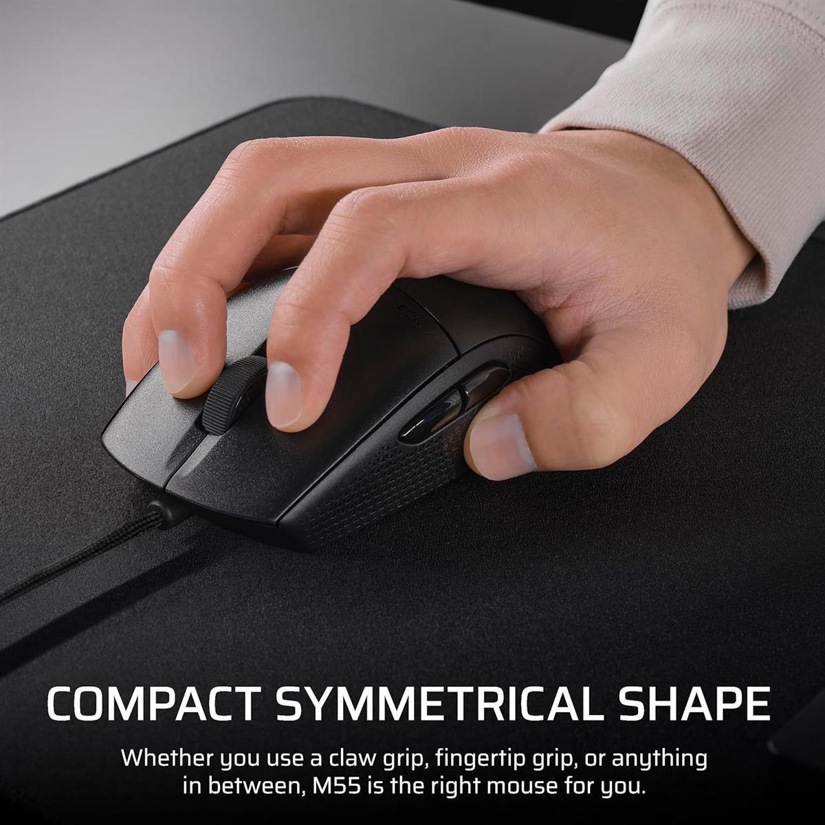 Corsair M55 Wired Lightweight FPS Gaming Mouse – 16,000 DPI, Six Programmable Buttons, Textured Side Grips – Black - Image 3