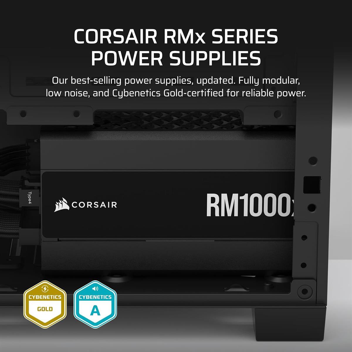 Corsair RM1000x Fully Modular Low-Noise ATX Power Supply, ATX 3.1 Compliant, PCIe 5.1 Support, Cybenetics Gold Efficiency, Native 12V-2x6 Connector – Black - Image 2