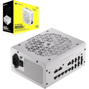 Corsair RM1000x Shift Fully Modular ATX Power Supply: 80 Plus Gold, ATX 3.1, PCIe 5.1, Zero RPM, Modular Side Interface - White