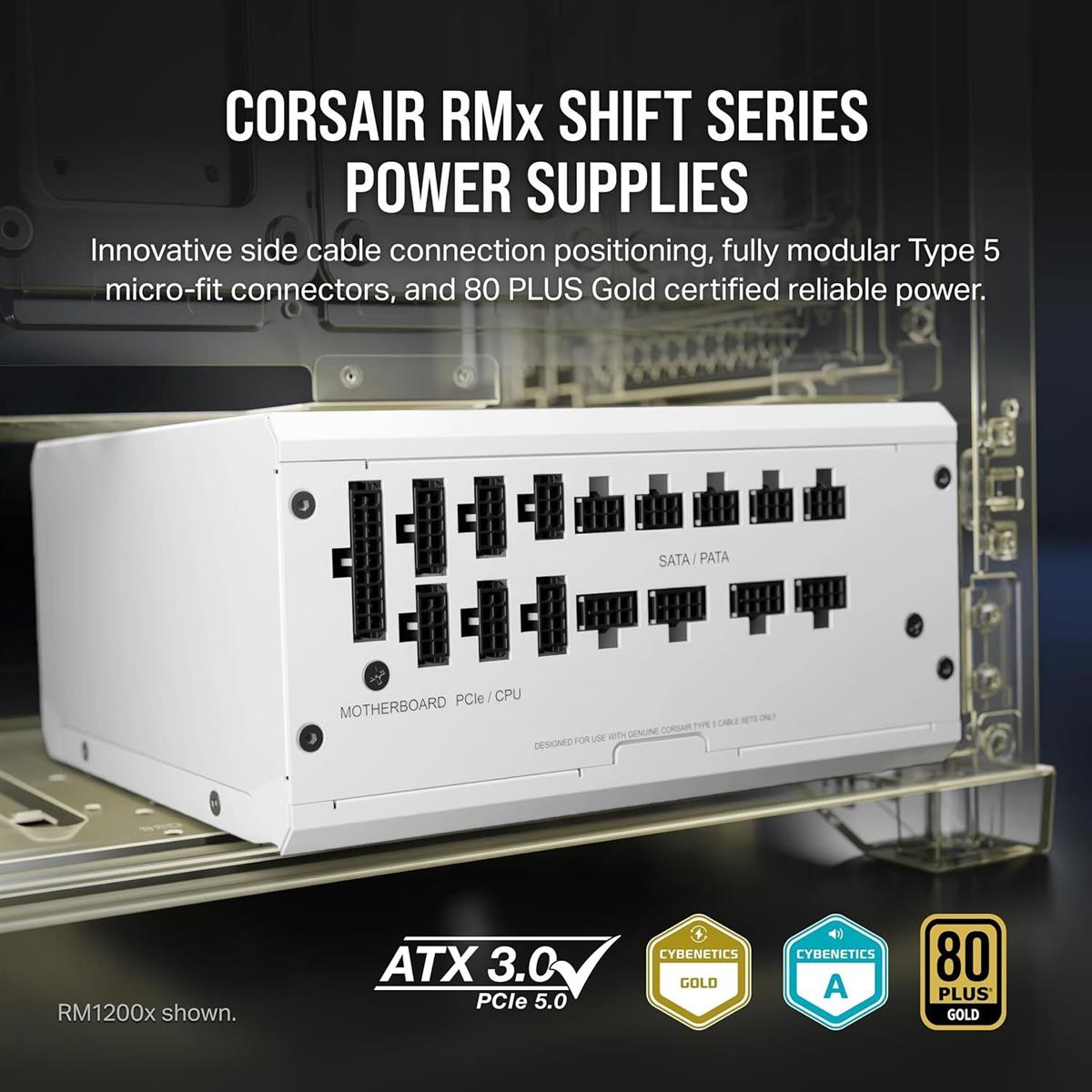Corsair RM1000x Shift Fully Modular ATX Power Supply: 80 Plus Gold, ATX 3.1, PCIe 5.1, Zero RPM, Modular Side Interface - White - Image 2