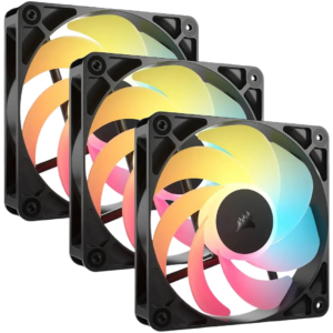 Corsair RS120-R ARGB 120mm PWM Reverse Fans, Daisy-Chain Connection, Low-Noise, Magnetic Dome Bearing – Triple Pack (Black)