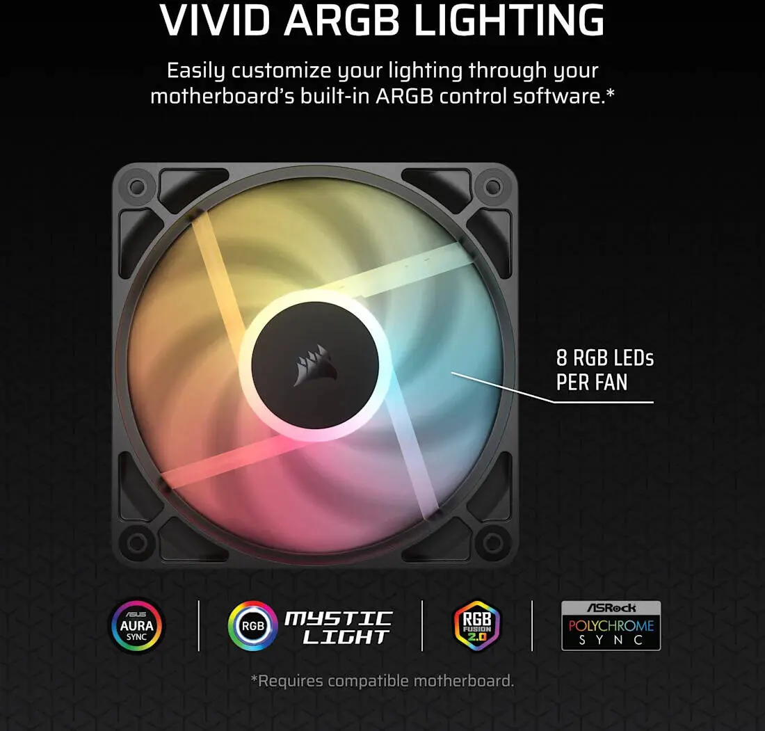 Corsair RS120-R ARGB 120mm PWM Reverse Fans, Daisy-Chain Connection, Low-Noise, Magnetic Dome Bearing – Triple Pack (Black) - Image 3