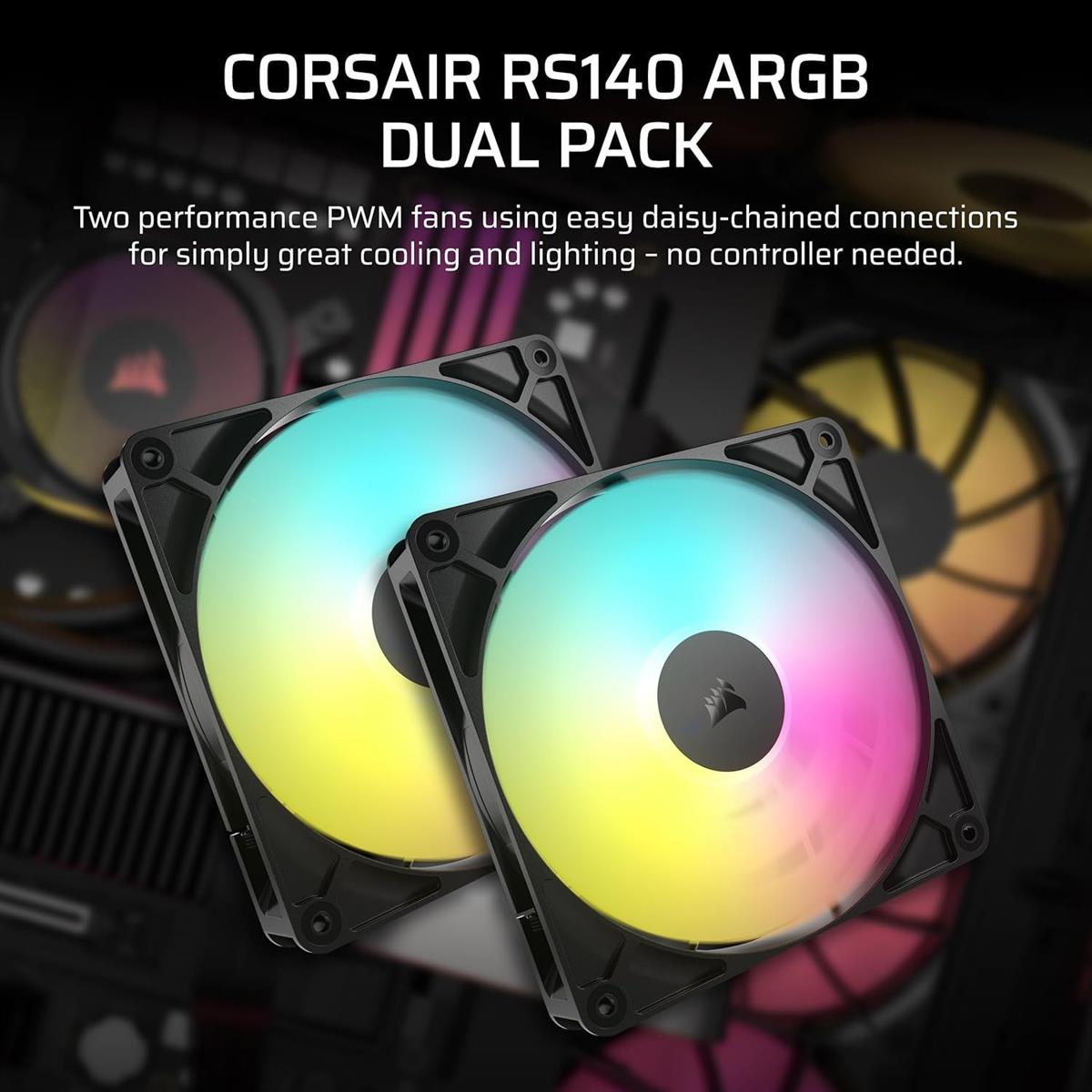 Corsair RS140 ARGB 140mm PWM Fans, Daisy-Chain Connection - Image 3